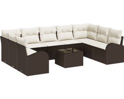 vidaXL - Bankstel - met - kussen - 10 - pcs - Bruin - Poly - Riet