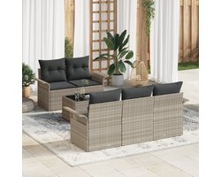 vidaXL - Bankstel - met - kussen - 6 - pcs - Lichtgrijs - poly - rattan