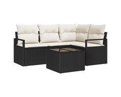 vidaXL - Bankstel - met - kussen - met - opslag - 5 - pcs - Bruin - en - Crème - poly - rattan