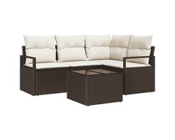vidaXL - Bankstel - met - kussen - met - opslag - 5 - pcs - Bruin - en - Crème - poly - rattan