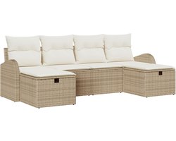 vidaXL - Bankstel - met - kussen - met - opslag - 6 - pcs - Beige - en - Crème - poly - rattan