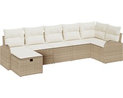 vidaXL - Bankstel - met - kussen - met - opslag - Beige - en - Crème - poly - rattan