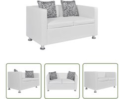 vidaXL Bankstel - Tweezitsbank - Tweezitsbank kunstleer wit - Lounge Meubilair - Kunstleder Sofa - Wit Bank