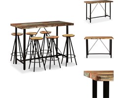 vidaXL Bar Set - Bar Sets - Bar Tafel En Kruk - Bar Tafels En Krukken - Barset massief gerecycled hout 7-delig