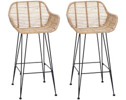 vidaXL - Barkruk - 2 - pcs - Naturel - 55 - x - 52 - x - 92 - cm - Riet - en - Ijzer