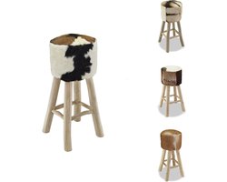 vidaXL Barkruk - Barkrukken - Barstoel - Barstoelen - Barkruk echt leer en massief teakhout