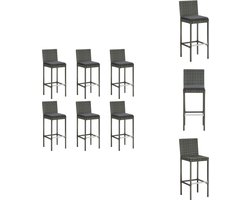 vidaXL Barkruk - Barkrukken - Barstoel - Keukenstoel - Barkrukken 6 st met kussens poly rattan grijs