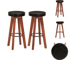 vidaXL Barkruk - Barkrukken - Keukenstoel - Stoelen - Barkrukken 2 st echt leer en massief acaciahout