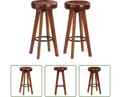 vidaXL Barkruk - Barstoel - Barstoelen 2 st echt leer en massief acaciahout - Eetkamerstoel - Acacia Houten Stoel - Lederen Stoel