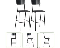 vidaXL Barkruk - Barstooi - Barstoelen 2 st massief multiplex staal zwart - Zwarte Barstoelen - Houten Barstoelen - Stapelbare Barstoelen