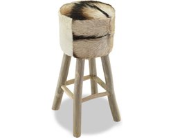 vidaXL Barkruk - Echt leer en massief teakhout Barstooll - TeaKhout Stoel - Lederen Barkruk - Vintage Barkruk - Rustic Barkruk