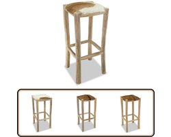 vidaXL Barkruk - Echt leer en teakhout - Uniek design Barstooll - Hout Meubilair - Teak Meubel - Lederen Stoel - Vintage Stijl