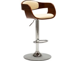 vidaXL - Barkruk - gebogen - hout - en - kunstleer - crèmekleurig
