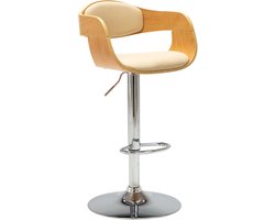 vidaXL - Barkruk - gebogen - hout - en - kunstleer - crèmekleurig