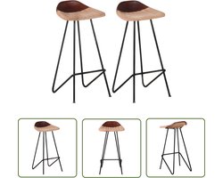 vidaXL Barkruk - Industriele Stoel - Barkrukken 2 st echt leer bruin - Lederen Stoel - Bruine Stoel - Salonstoel