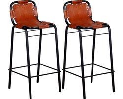 vidaXL - Barkrukken - 2 - st - echt - leer