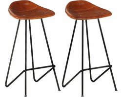 vidaXL - Barkrukken - 2 - st - echt - leer - bruin