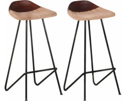 vidaXL - Barkrukken - 2 - st - echt - leer - bruin