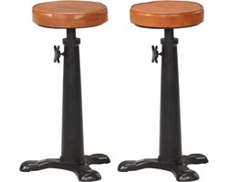 vidaXL - Barkrukken - 2 - st - echt - leer - en - gietijzer - bruin