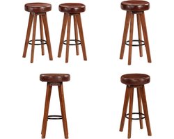 vidaXL - Barkrukken - 2 - st - echt - leer - en - massief - acaciahout