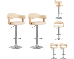 vidaXL - Barkrukken - 2 - st - gebogen - hout - en - kunstleer - crèmekleurig