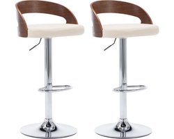 vidaXL - Barkrukken - 2 - st - kunstleer - en - gebogen - hout - crèmekleurig