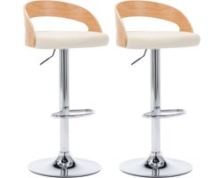 vidaXL - Barkrukken - 2 - st - kunstleer - en - gebogen - hout - crèmekleurig