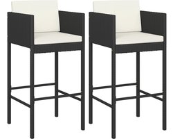 vidaXL - Barkrukken - 2 - st - met - kussens - poly - rattan - zwart