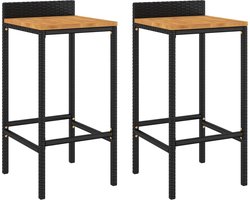 vidaXL - Barkrukken - 2 - st - poly - rattan - en - massief - acaciahout - zwart