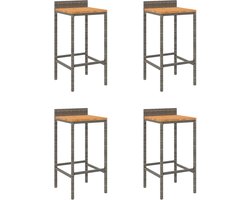 vidaXL - Barkrukken - 4 - st - poly - rattan - en - massief - acaciahout - grijs