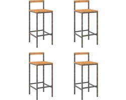 vidaXL - Barkrukken - 4 - st - poly - rattan - en - massief - acaciahout - grijs