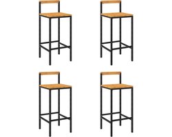 vidaXL - Barkrukken - 4 - st - poly - rattan - en - massief - acaciahout - zwart