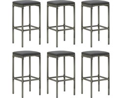 vidaXL - Barkrukken - 6 - st - met - kussens - poly - rattan - grijs