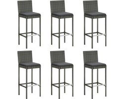 vidaXL - Barkrukken - 6 - st - met - kussens - poly - rattan - grijs