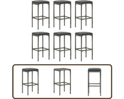 vidaXL Barkrukken 6 st met kussens poly rattan grijs Barstoelen - Barkrukken - Bistro Stoelen - Eetkamerstoelen - Outdoor Meubels