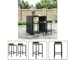 vidaXL Barkrukken - Barstoelen - Barkrukken 2 st poly rattan en massief acaciahout zwart - Eetkamerstoelen - Outdoor Stoelen - Zwarte Stoelen