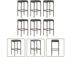 vidaXL Barkrukken - Barstoelen - Barkrukken 6 st met kussens poly rattan grijs - Bistro Stoelen - Eetkamerstoelen - Outdoor Meubels