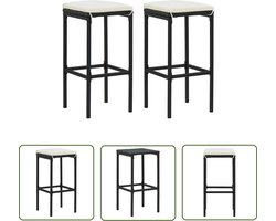 vidaXL Barkrukken - Barstoelen - Barkrukken met kussens 2 st poly rattan zwart - Bistro Stoelen - Eetkamerstoelen - Outdoor Meubels