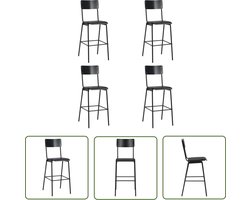 vidaXL Barkrukken - Barstooi - Barstoelen 4 st massief multiplex staal zwart - Zwarte Barstoelen - Houten Barstoelen - Stapelbare Barstoelen