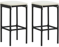 vidaXL - Barkrukken - met - kussens - 2 - st - poly - rattan - zwart