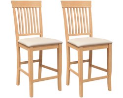 vidaXL - Barkrukken - met - kussens - 2 - stuks - natuurlijk - massief - hout - rubber