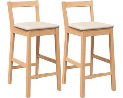 vidaXL - Barkrukken - met - kussens - 2 - stuks - natuurlijk - massief - hout - rubber