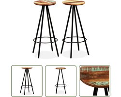 vidaXL Barkrukken Set Van 2 - Industriele Barkrukken - Barkrukken 2 st massief gerecycled hout - Hergebruikt Hout Meubels - Vintage Barkrukken - Bruine Barkrukken