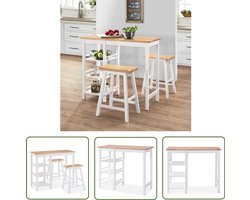 vidaXL Barset - 3-delig - Wit en Natuurlijk Hout Barset - Lounge Set - Bar Stools - Houten Meubels - Moderne Barset