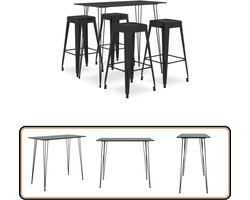 vidaXL Barset - 5-delig - Zwart - Bartafel & Krukken Bar Set - Zwarte Bartafel - Stapelbare Barkrukken - MDF - Metaal