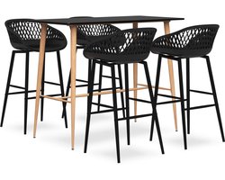 vidaXL Barset 5-delig - Zwart - Inclusief 4 Barkrukken Bar Set - Zwarte Barset - Stapelbare Barstoel - Eetkamerstoel - Salontafel