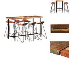 vidaXL Barset - Barsets - Bar Set - Bar Sets - 7-delige Barset massief gerecycled hout en echt leer