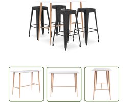vidaXL Barset - Bartafel - 5-delige Barset wit en zwart - Houten Bartafel - Stapelbare Barkrukken - Moderne Barset