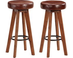 vidaXL - Barstoelen - 2 - st - echt - leer - en - massief - acaciahout