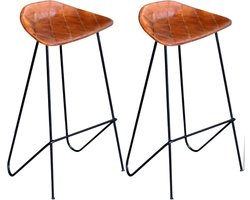 vidaXL - Barstoelen - 2 - st - echt - leer - zwart - en - bruin